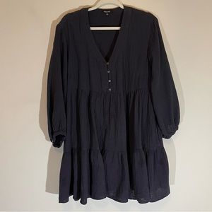 Madewell Lightspun Colette Mini Dress Gauze-Like Black Dress Size 10 Long Sleeve